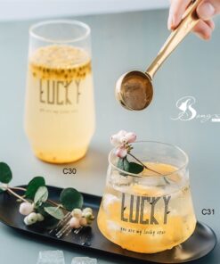 Cốc thuỷ tinh in chữ LUCKY đen 400ml (thấp) 11