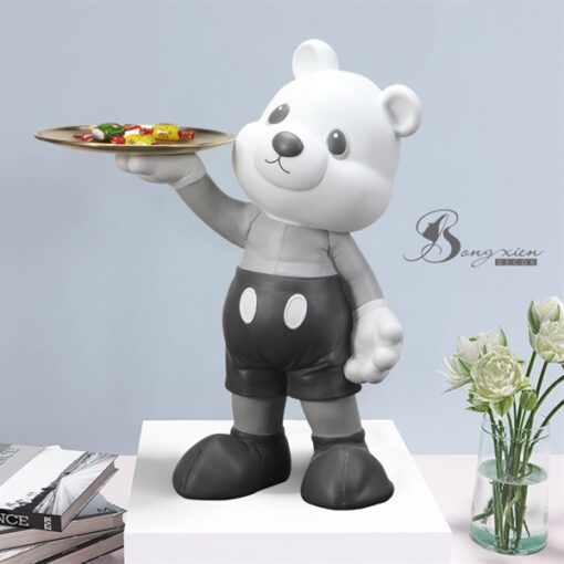 Decor tượng gấu xám bê đĩa 1
