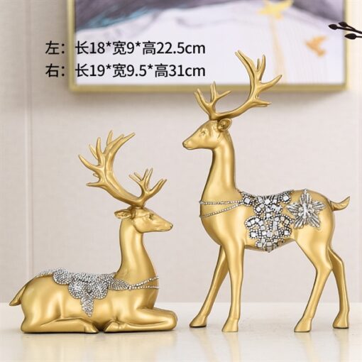 Decor tượng con hươu + tấm phong màu vàng đồng 1