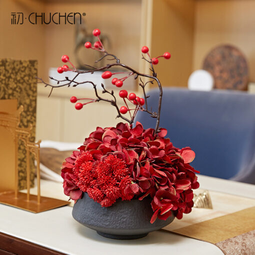 Chậu hoa sứ nâu(kèm hoa) 1
