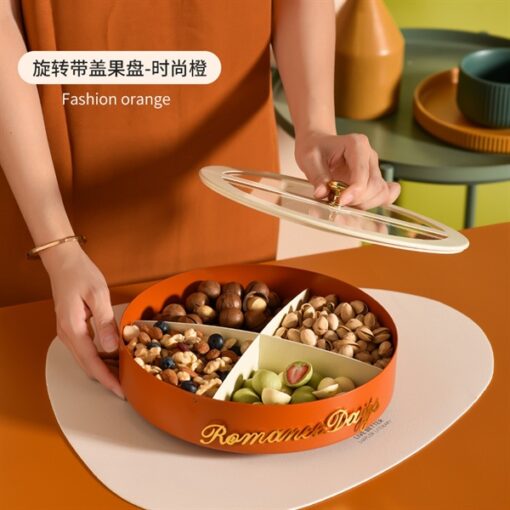 Khay sắt tròn bánh kẹo có nắp (Cam) 1