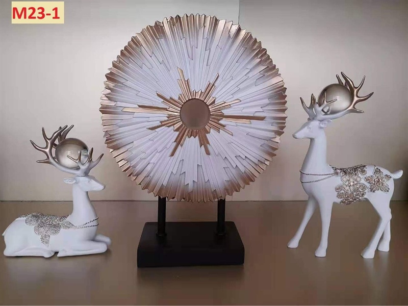 Decor tượng 2 con hươu và bình phong màu trắng 2 Decor tượng 2 con hươu và bình phong màu trắng 1