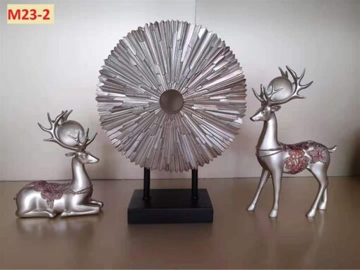 Decor sét 2 con hươu bình phong màu trắng bạc 1
