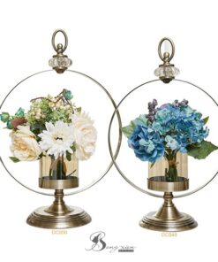 Decor bình nâu, đế cổ điển, khung tròn + hoa 13