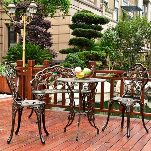Bộ bàn ghế tròn nhôm đúc 2 ghế lớn + 1 dài 1