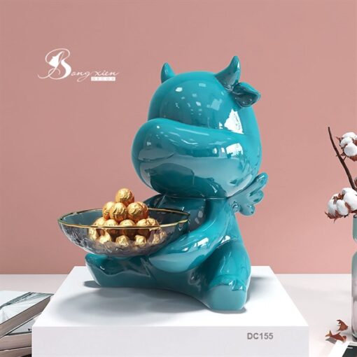 Decor tượng Kim ngưu màu xanh 1