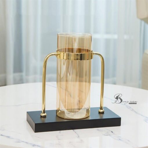 Decor bình cam trong, đế nhựa đen L 1