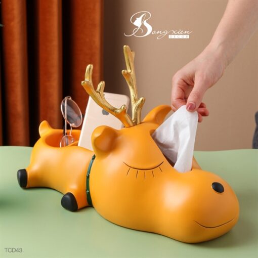 Hộp đựng giấy kèm khay đồ mini hươu vàng cute 3