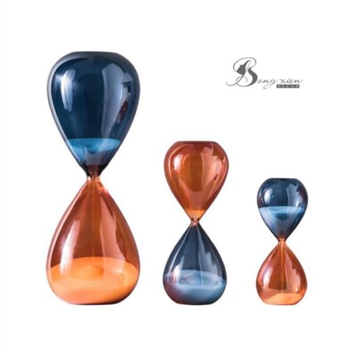 Decor set đồng hồ cát trụ tròn xanh cam (L) 1