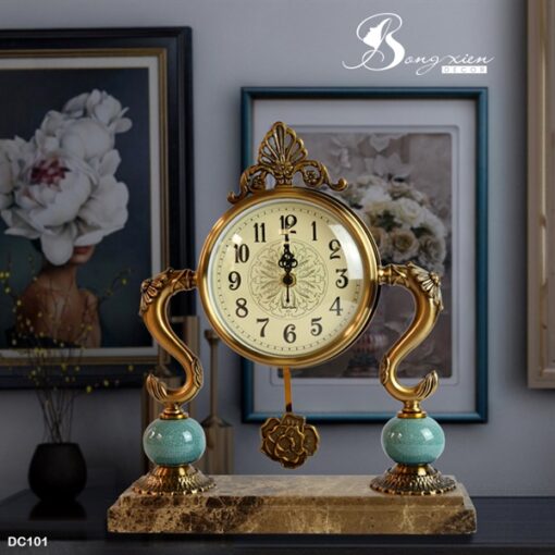 Đồng hồ để bàn bằng đá cẩm thạch họa tiết hoa hồng 5