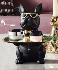 Decor tượng chó bull màu đen nâng khay 5