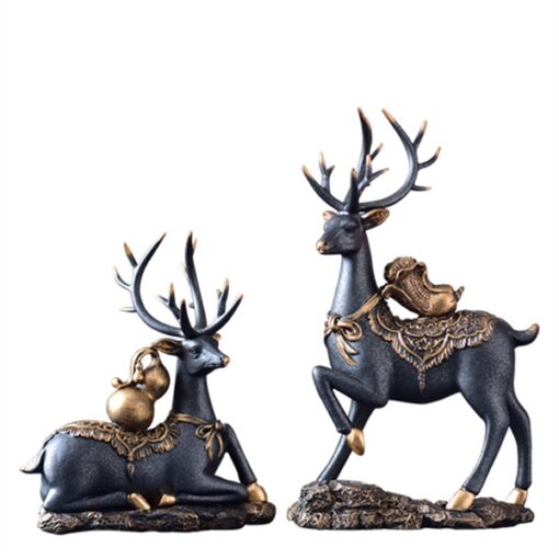 Decor cặp hươu màu xanh có đeo hồ lô 1