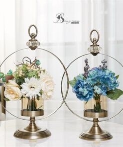 Decor bình nâu, đế cổ điển, khung tròn + hoa 11